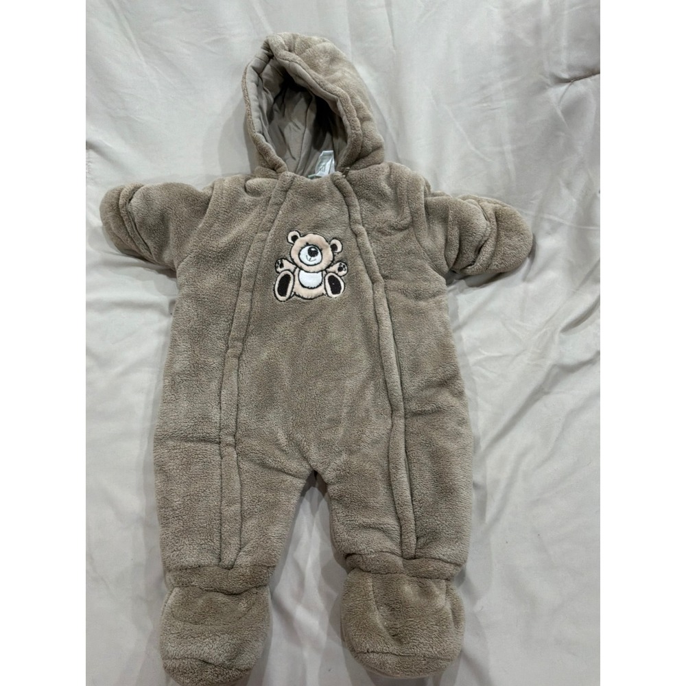 Peanut & Ollie Baby‎ Bunting Suit Tan Fleece Bear Hooded Pram 0-3 Months